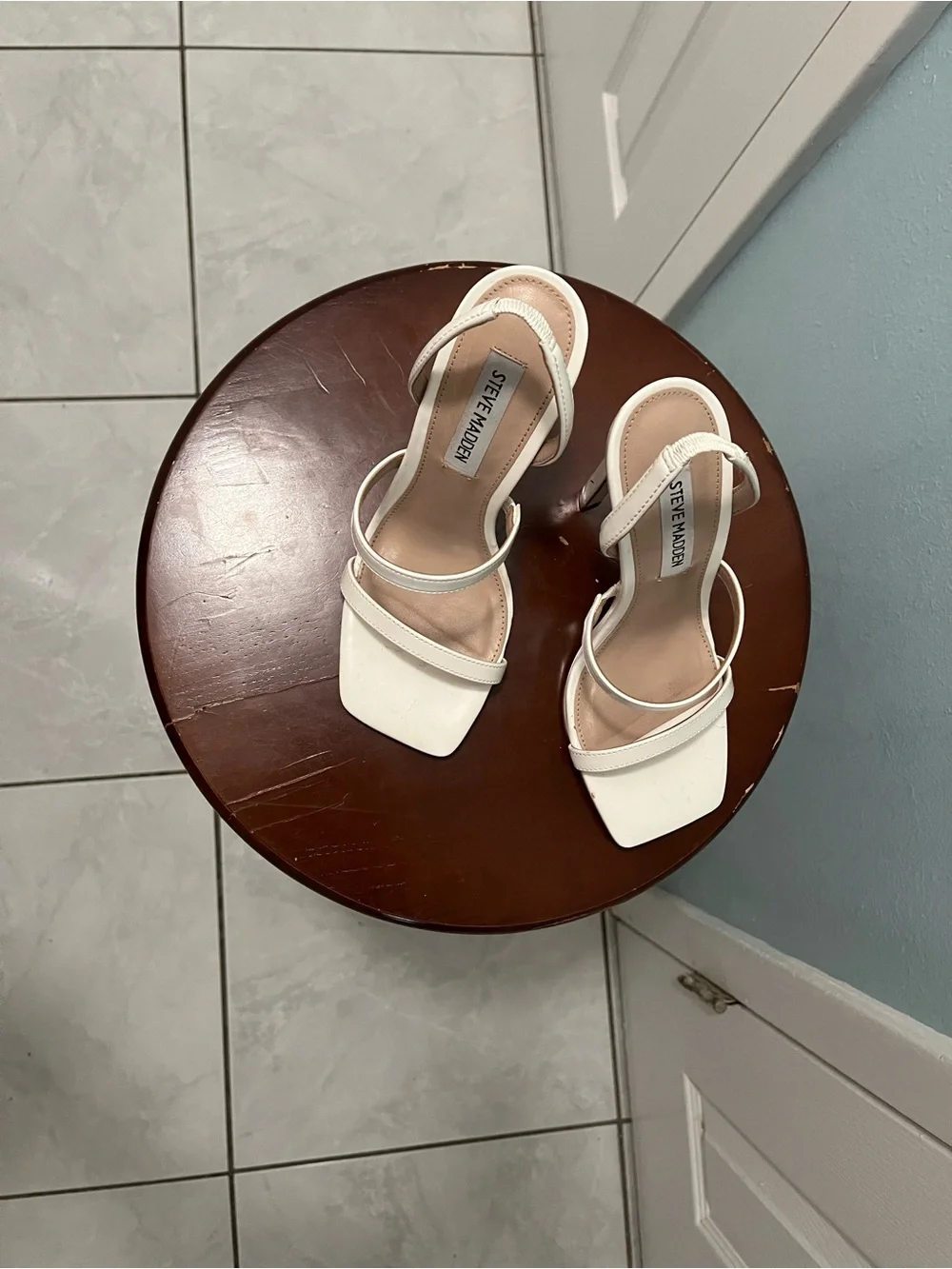 Steve Madden Ivory Strappy Block Heel Sandals - Picture 3 of 4